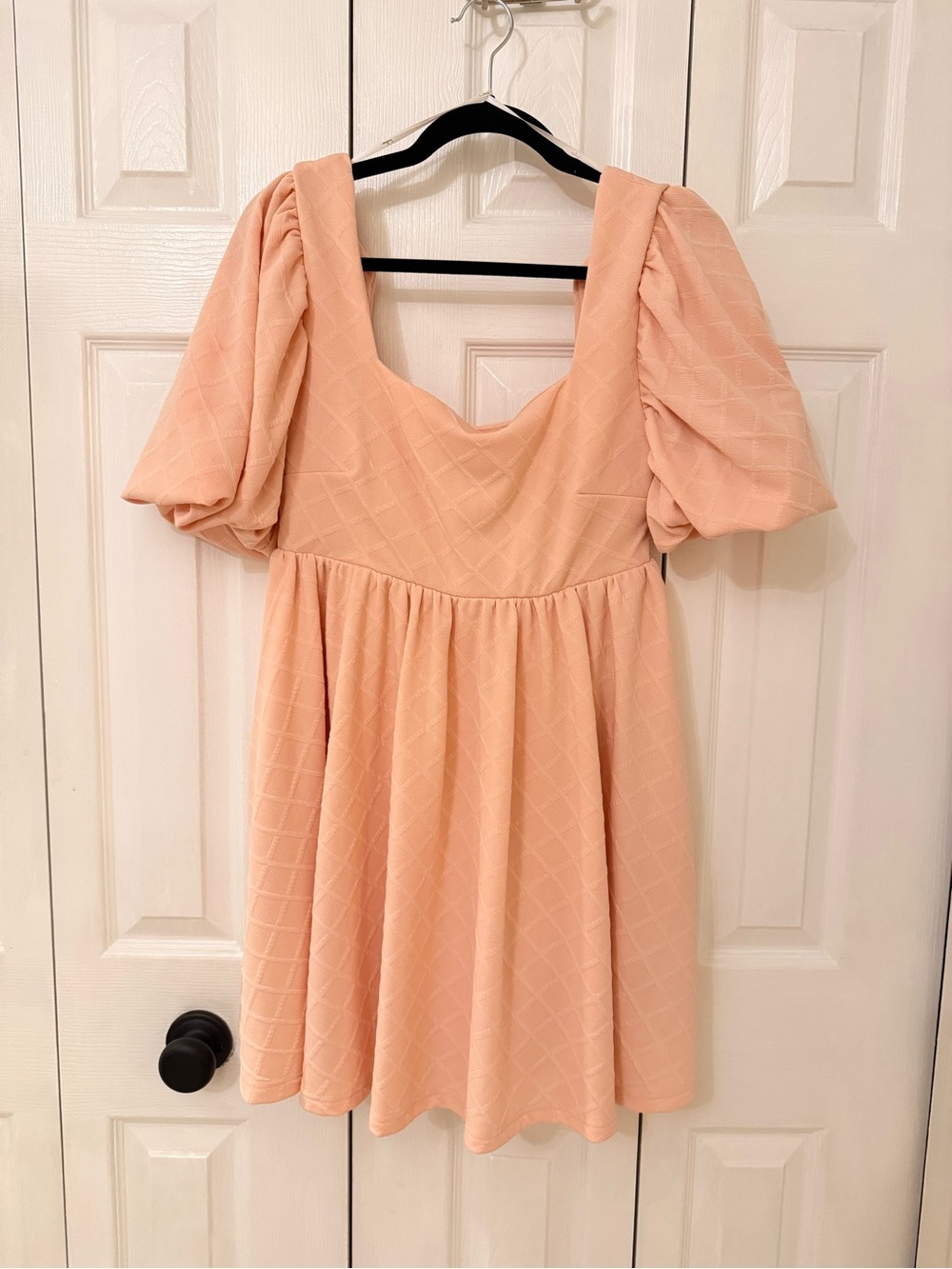 Lulu's Peach Puff Puff-Sleeve Mini Dress
